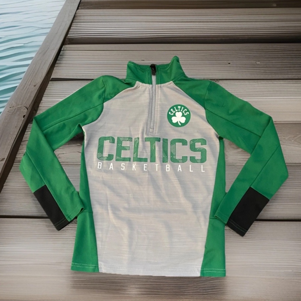 Celtics NBA Basketball Boys 1/4 zip performance pullover Shirt Youth S